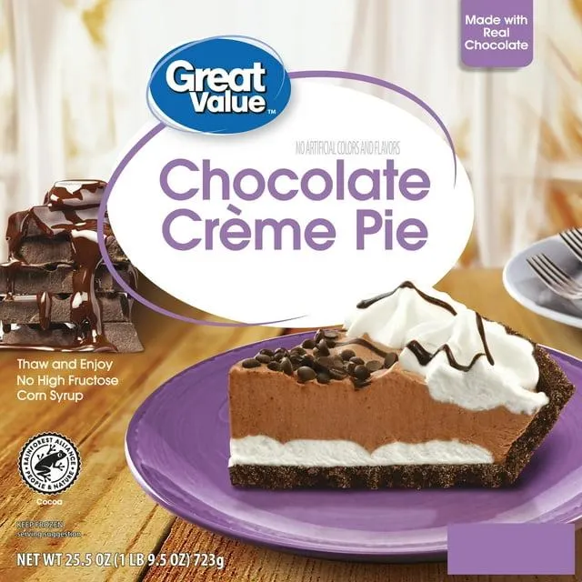 Great Value Chocolate Creme Pie, Frozen Dessert, 25.5 oz