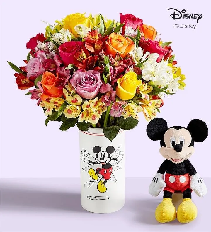 Disney Mickey Mouse Vase with Rose & Peruvian Lily Bouquet