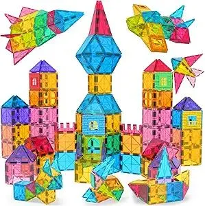 Jasonwell Magnetic Tiles Kids Magnetic Blocks 60PCS Building Sets 3D Magnet Tile Building Blocks Toy Construction Educational STEM Toys Gifts for Toddlers Boys Girls 3 4 5 6 7 8 9 10 + Year Old