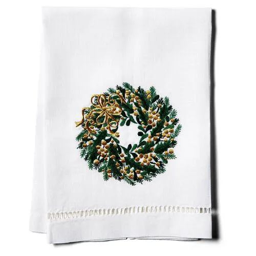 Evergreen Wreath Linen Guest Towel