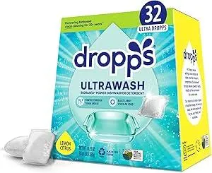Dropps UltraWash Dishwasher Pods, Lemon Citrus (32 Count) - Biobased Power Deep Clean Dishwasher Detergent Tablets for Sparkling Shiny Dishes - No Rinse Aid or Pre-Wash Needed - Dishwashing Pods
