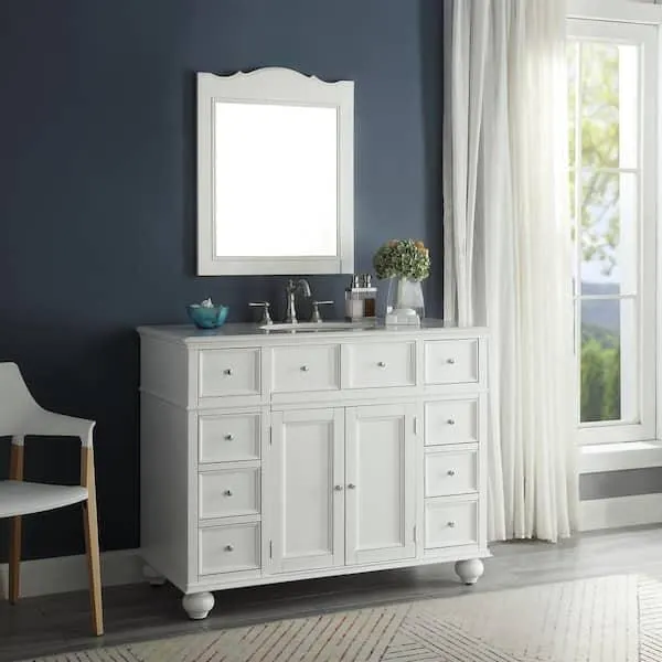Hampton Harbor 44 in. W x 22 in. D x 35 in. H Single Sink Freestanding Bath Vanity in White with White Marble Top