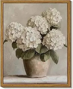 InSimSea Framed Canvas Wall Art Vintage Decor, Hydrangea Floral Pictures Bathroom Wall Decor Aesthetic, Living Room Bedroom Flower Home Retro Decorations, 8"x10"