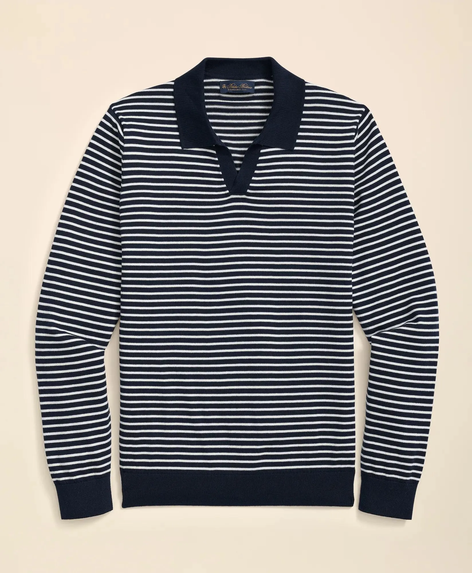 Pima Cotton Mariner Stripe Johnny Collar Sweater