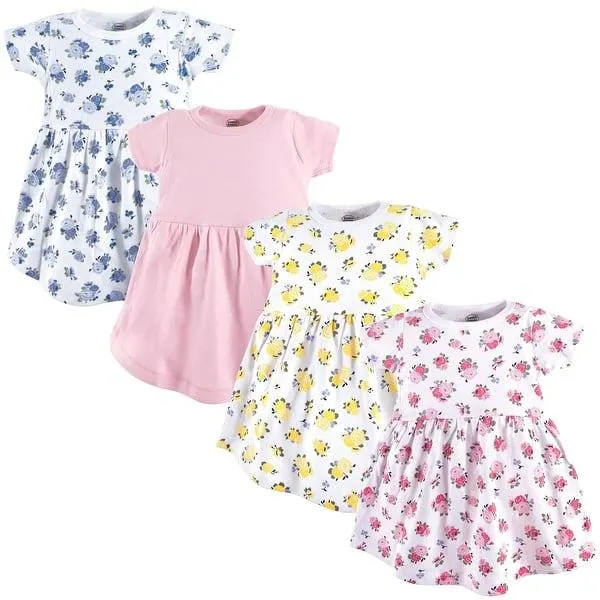 Luvable Friends Baby and Baby Girl Cotton Short-Sleeve Dresses 4pk, Floral