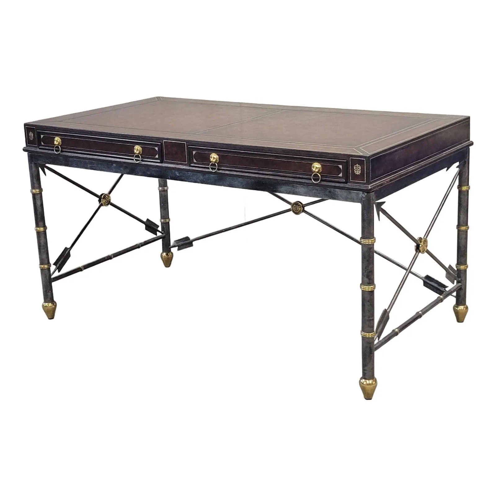 Vintage 1980s Maitland Smith Neoclassical Style Leather Top Writing Desk