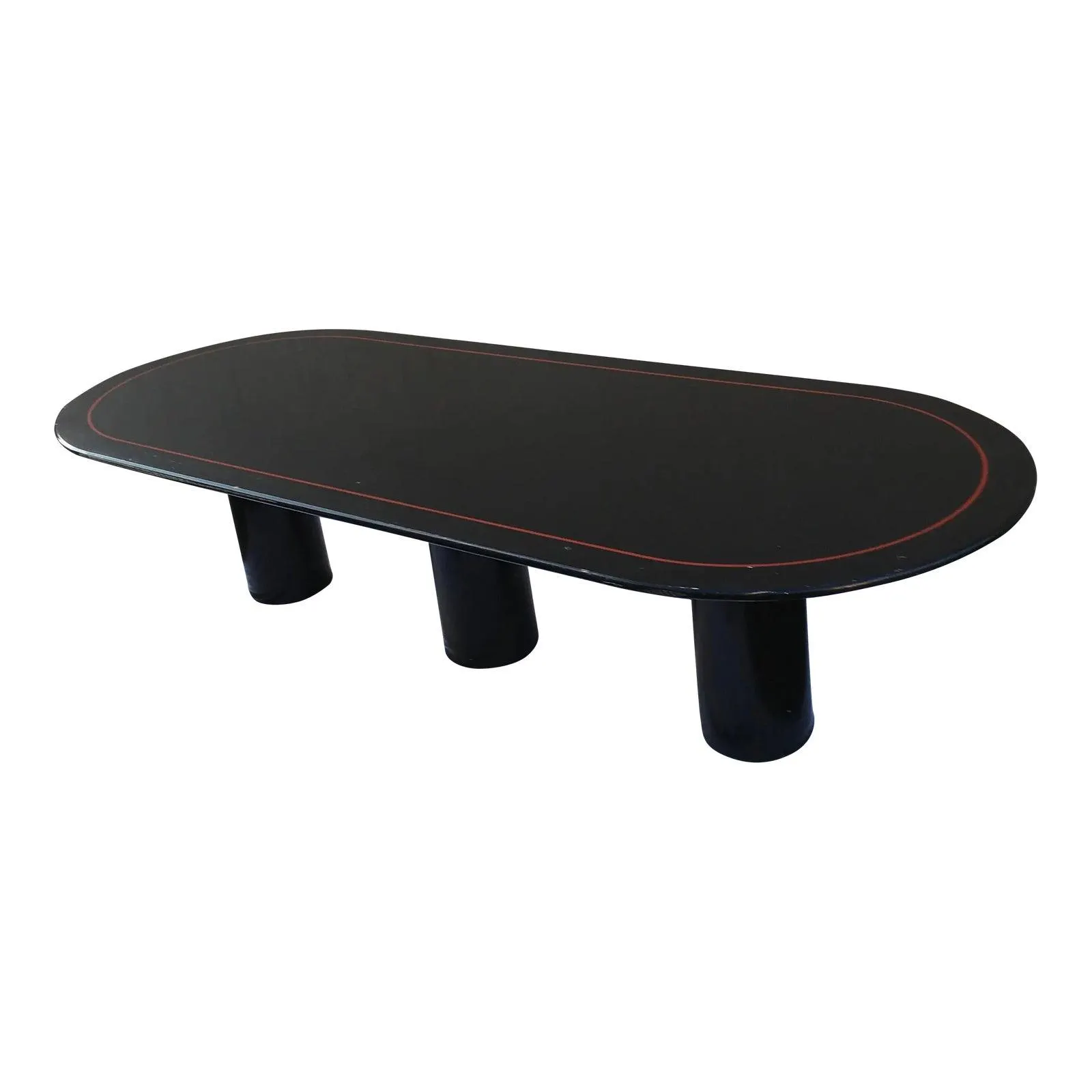 10’ Black Lacquered Tri-Pedestal Dining Table Manner of Knoll International