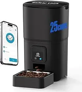 PAPIFEED 2.4G WiFi Automatic Cat Feeder, 6L/25Cup Automatic Pet Feeder with APP Control for Remote Feeding, Detachable for Easy Clean, Cat Food Dispenser with Alexa,1-30 Meals Per Day for Dog, Black