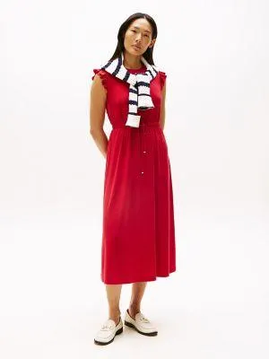 Flutter-Sleeve Jersey Midi Dress