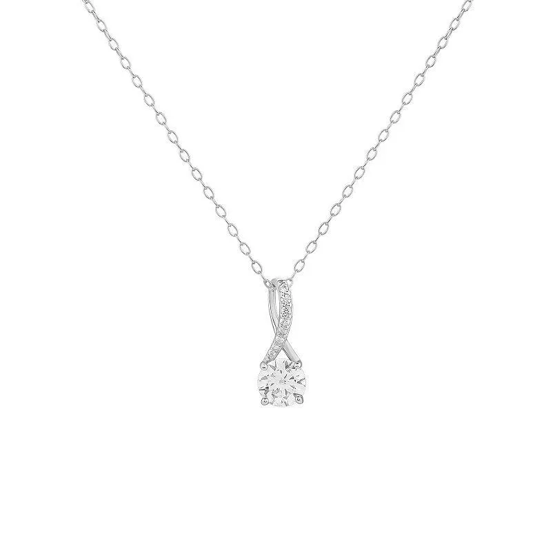 PRIMROSE Sterling Silver Pave Cubic Zirconia Twisted Bale Pendant Necklace
