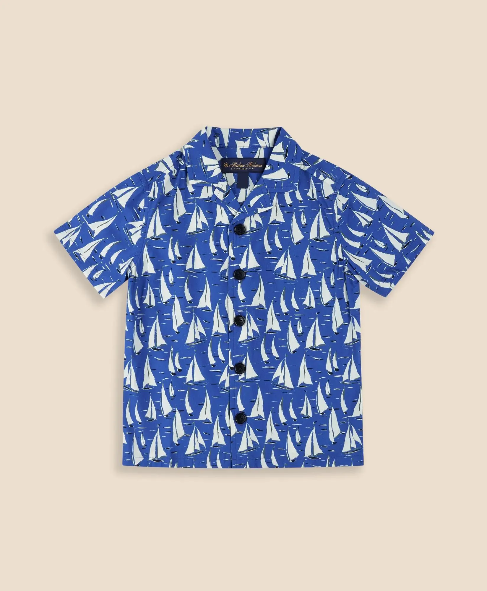 Boys Cotton Blend Sailboat Camp Collar Shirt