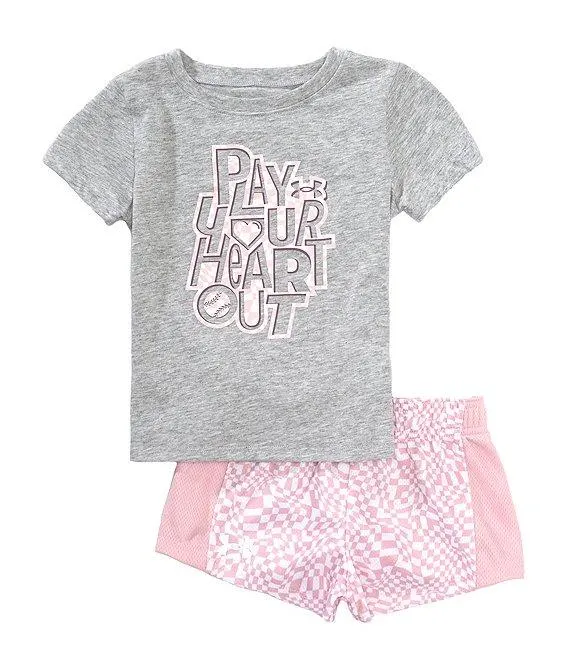 Little Girls Short-Sleeve Play Your Heart Out T-Shirt & Printed Shorts Set