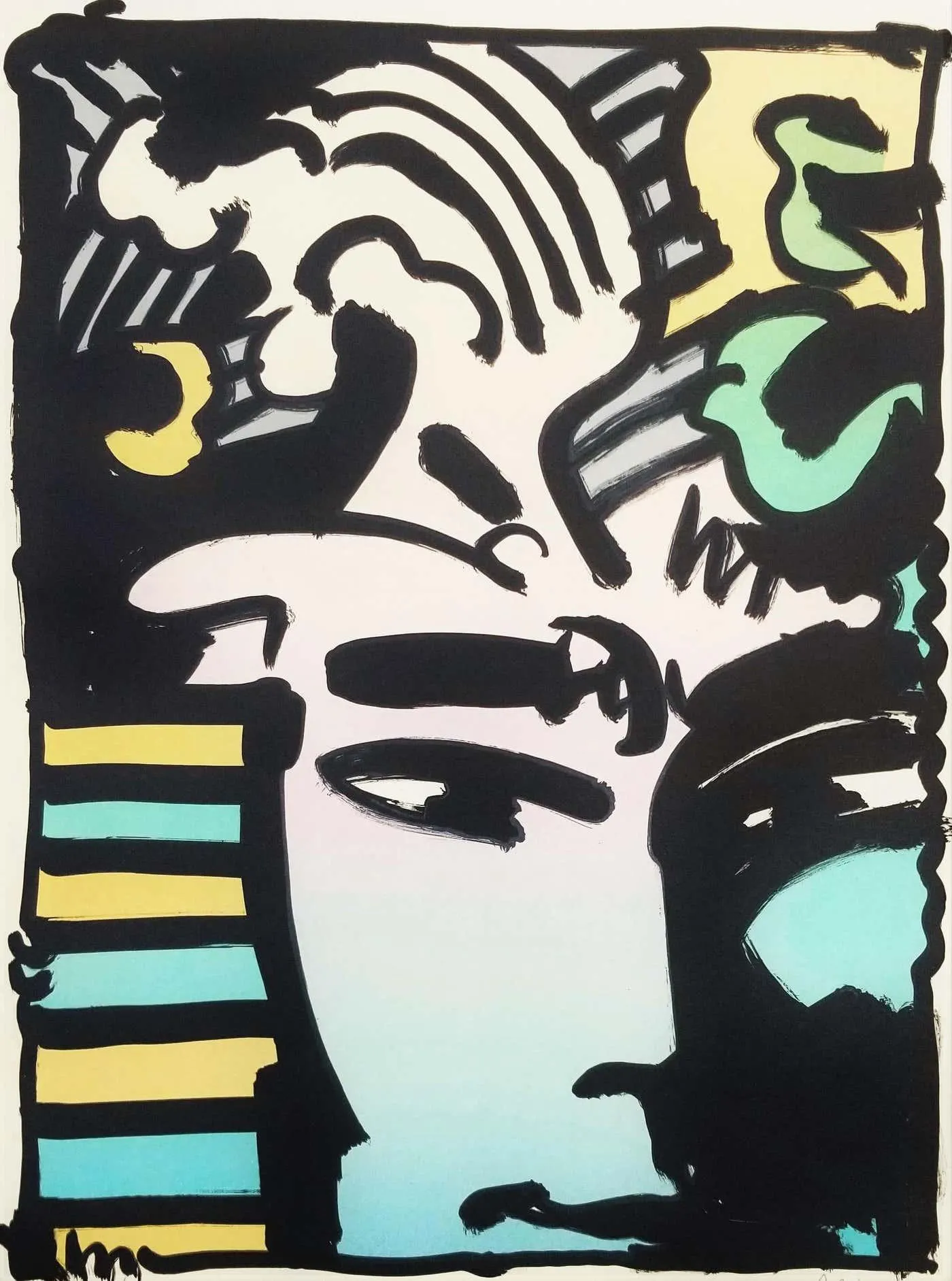 Aztec Man /// Peter Max Portrait Pop Art Colorful Fantasy Lithograph Modern Art