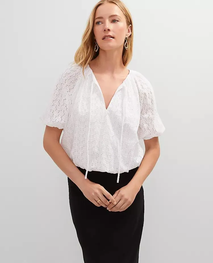 Eyelet Bubble Hem Blouse