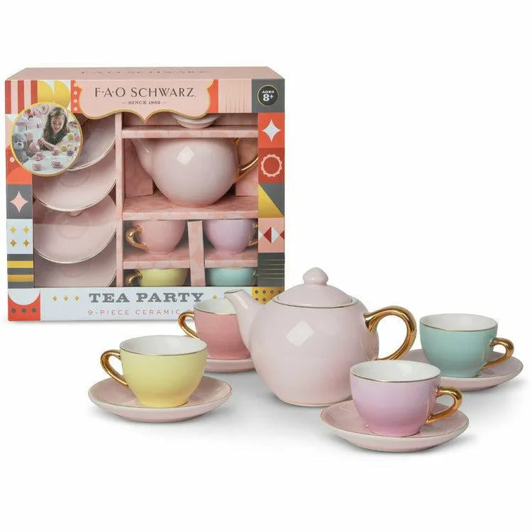 9-Piece Hand-Glazed Ceramic Tea Party Set