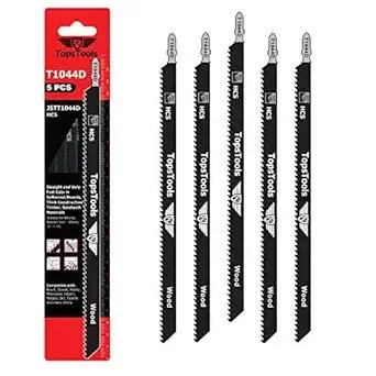 5 x TopsTools JSTT1044D T1044D 10" (250mm) Long Clean and Fast Cuts Wood Cutting Jigsaw Blades Compatible with Bosch, Dewalt, Makita, Milwaukee and many more