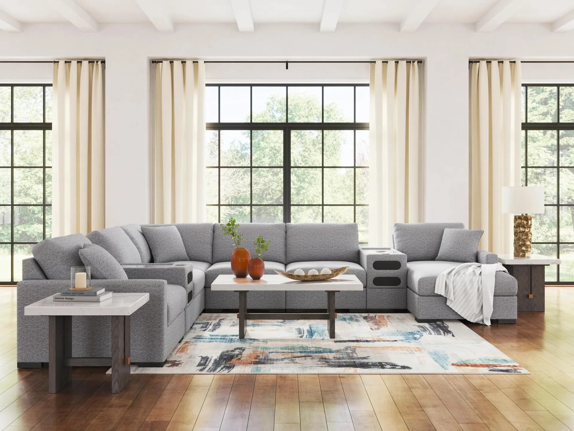 Omaha by Ashley 8-Piece Modular Next-Gen Nuvella™ Performance Fabric Sectional with Audio System and Chaise