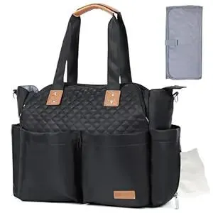 Lekebaby Diaper Bag Tote, Large Diaper Bags Waterproof,Large Mommy Bag for Hospital, Baby Bags for Mom Travel Diaper Tote Messenger Purse, Quilted Black