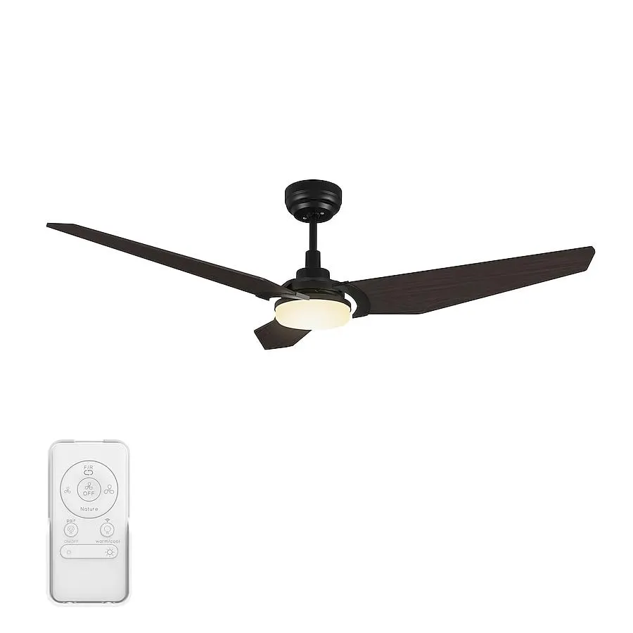 CARRO USA Brently 52-in Integrated LED Outdoor Smart Black with Walnut Blades Ceiling Fan With Light - Remote Included ( 3 -Blade )