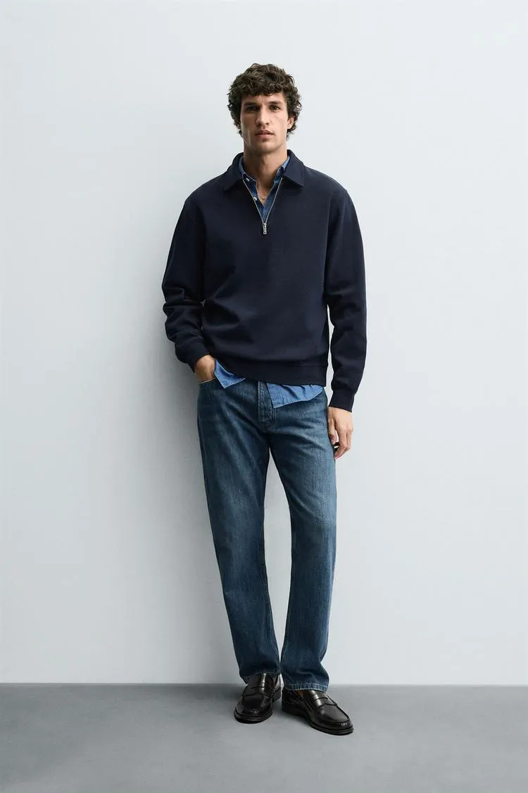 INTERLOCK POLO ZIP SWEATSHIRT