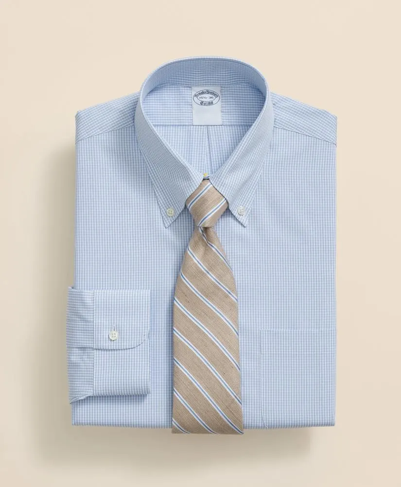 Pure Supima ® Cotton Regular-Finish Polo Button Down Collar, Micro Windowpane Dress Shirt