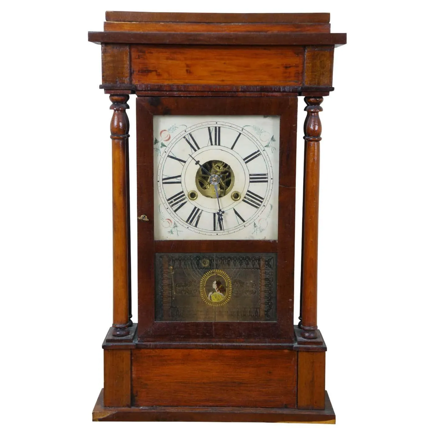 Antique William S. Sperry American Empire Mahogany 8 Day Column Mantel Clock 27"