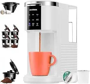 SHARDOR 3 in 1 Single Serve Coffee Machine, K Cup Coffee Maker Compatible with Ground Coffee & Teas, 6 to 14oz Brew Sizes, 40oz Removable Water Tank, Descale Settings, White