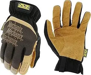 Mechanix Wear Fastfit Leather Gloves - Abrasion Resistant Gloves for Hand Safety - Breathable - Secure Fit - Two-Piece Palm - Machine Washable - Brown/Black - Large