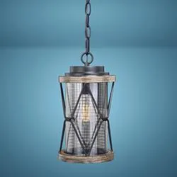 Patriot Lighting® Bodhi Black & Replica Wood Outdoor Pendant Light