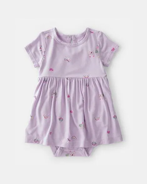 Baby Girl Fairytale Short-Sleeve PurelySoft Bodysuit Dress - Purple