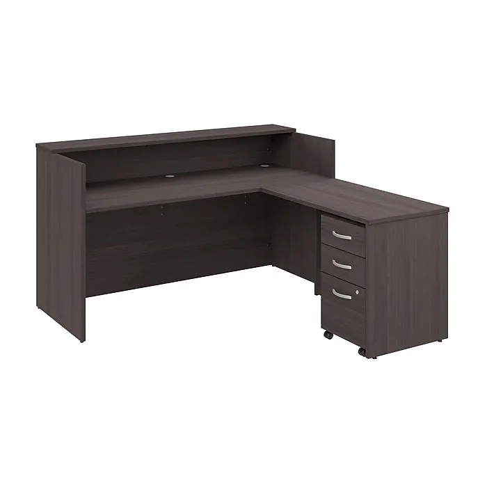Bush Business Furniture Arrive 72"W L Shaped Reception Desk with Shelf and Mobile File Cabinet,