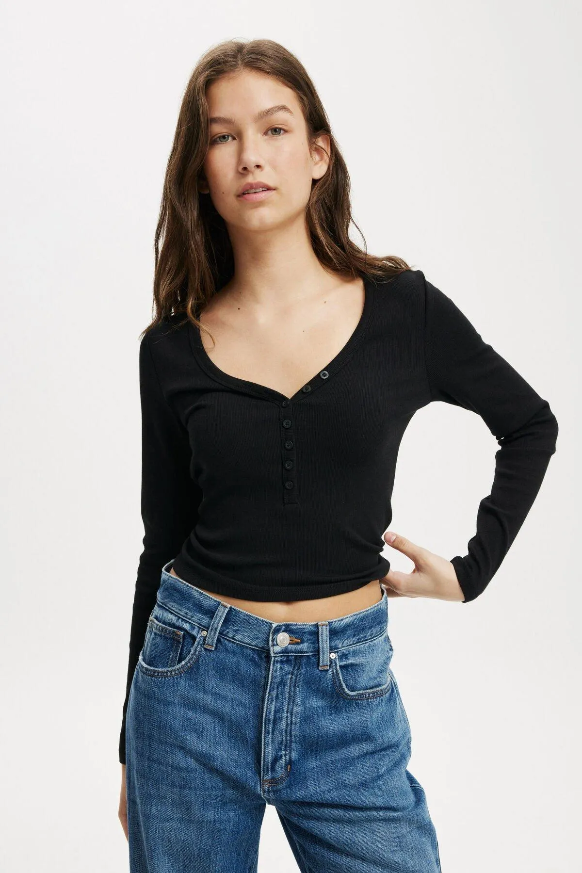 Kelsey V Front Henley Long Sleeve