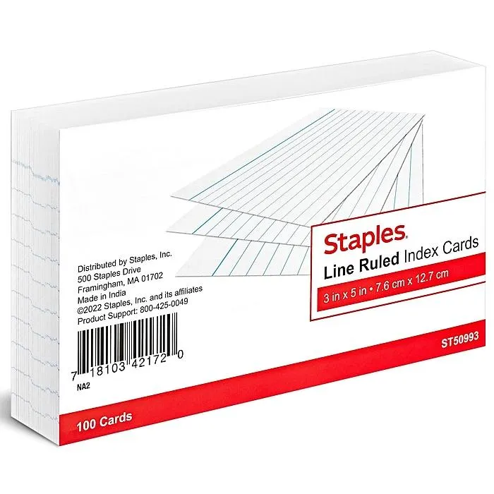 Staples 3" x 5" Index Cards,