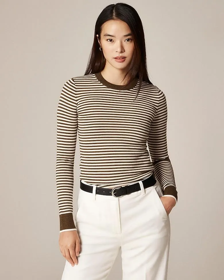 Carolyn fitted crewneck sweater in striped merino wool blend