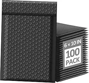 Famagic Bubble Mailers 6x10 Inch 100pc Black Shipping Bags, Chic Packaging Bags For Small Business, Colored Padded Mailing Envelopes, Opaque Matte Self Seal Bubble Poly Mailers Bulk #0