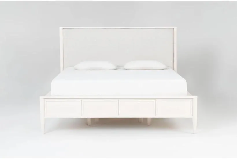 Austen White Queen Wood & Upholstered Platform Bed With Side Storage | Drawers