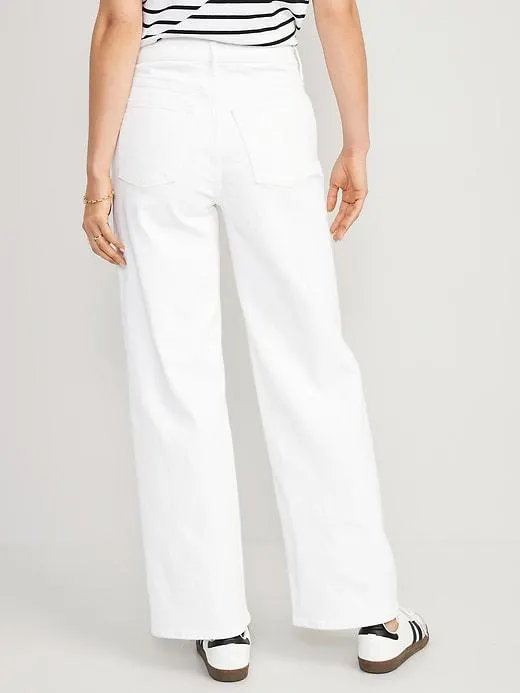 Extra High-Waisted Wide Leg Cut-Off White Jeans for Women