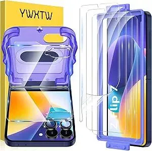 YWXTW EZ Alignment for Samsung Galaxy Z Flip 7 Screen Protector, [Strengthen Crease Test] 4Pcs Inner Soft EPU Film+2Pcs Front Display Tempered Glass+1 Set Camera lens Protector, Anti Scratch