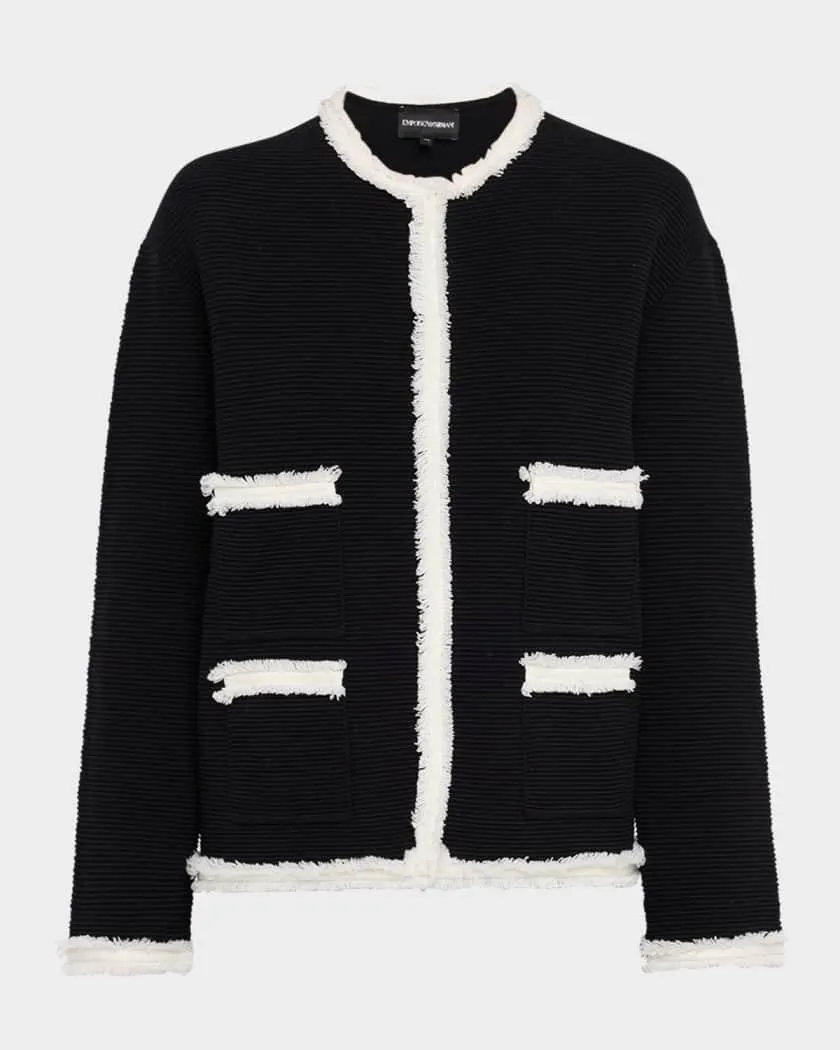 Fringe-Trim Ottoman Ribbed Blazer