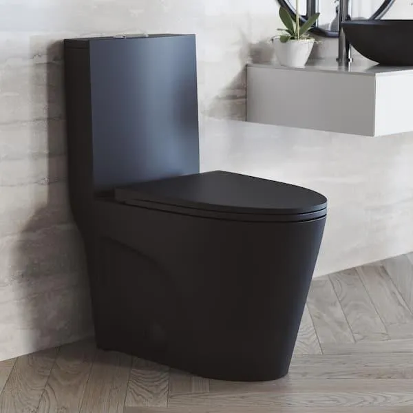 St. Tropez 1-Piece 1.1/1.6 GPF Dual Flush Elongated Toilet in Matte Black Seat Included