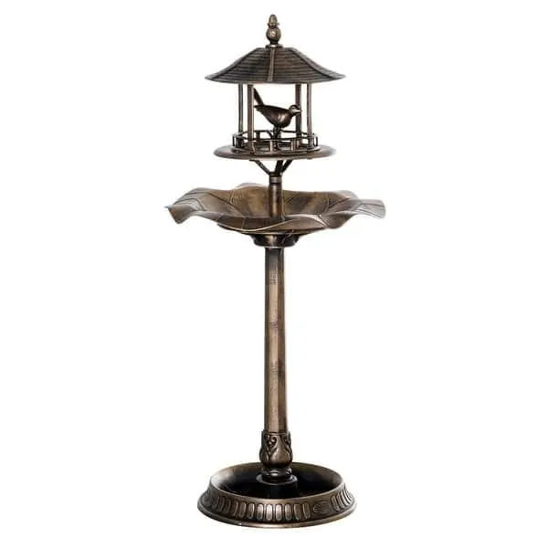 Outsunny 3-in-1 Resin Free Standing Garden Pedestal Bird Bath Bowl Feeder Planter - Bronze