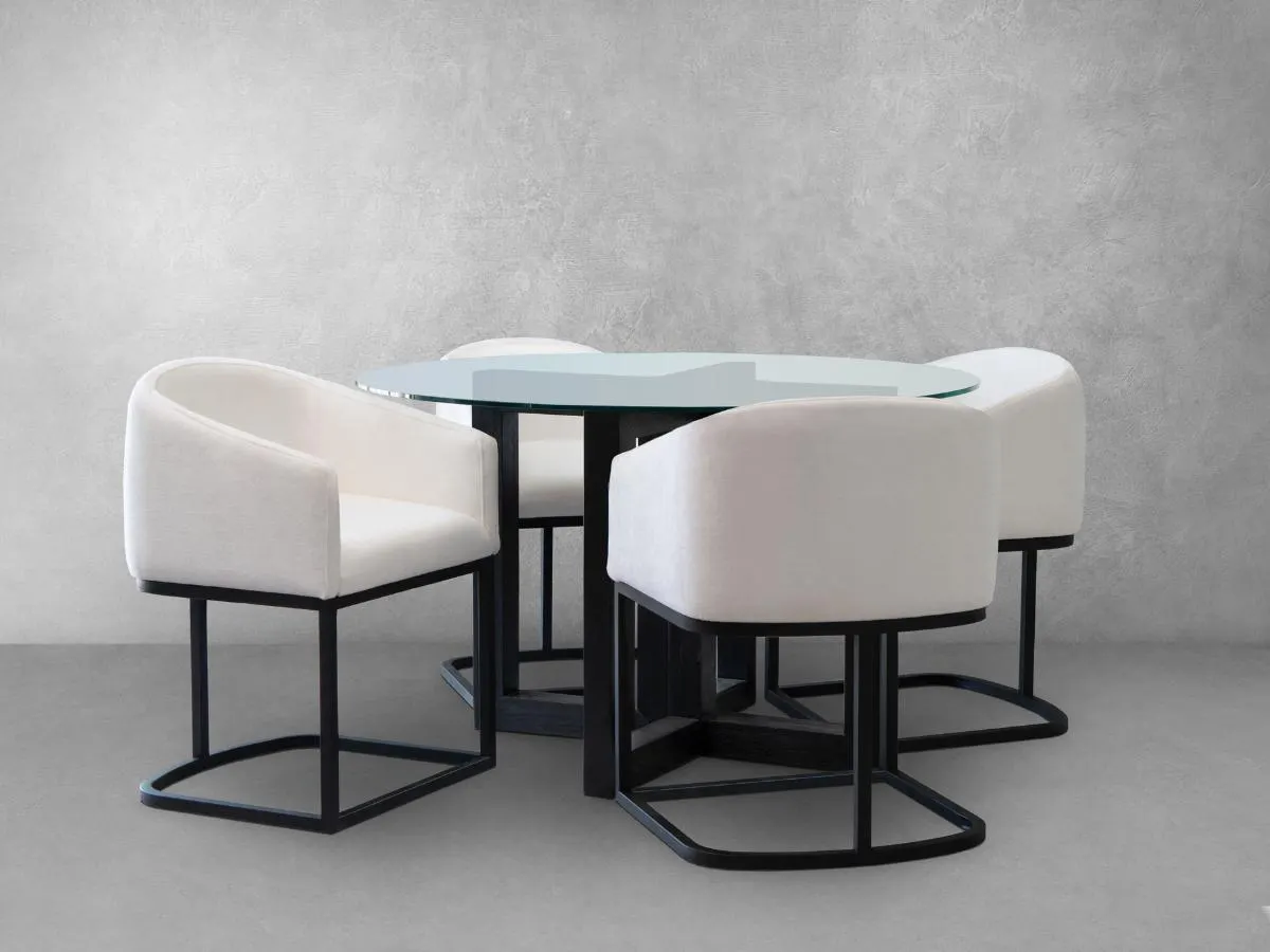 Atlas 5-pc Contemporary Dining Collection with Metal Base Chairs - White