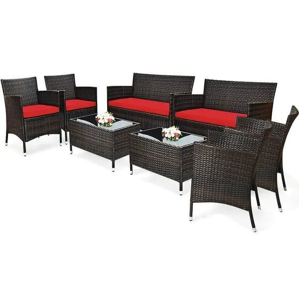 Costway 8PCS Rattan Patio Furniture Set Cushioned Sofa Chair - See Details