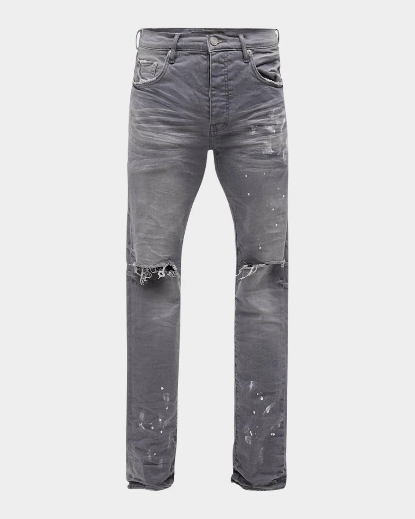 Men's Knee-Slit Jeans with Paint Splatter