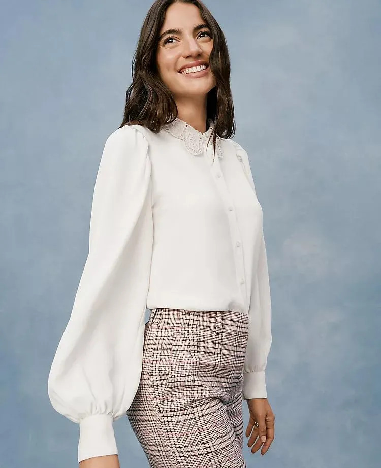 Lace Collar Blouson Sleeve Shirt