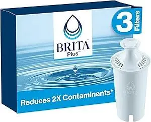 Brita Plus Water Filter, BPA-Free, High-Density Replacement Filter for Pitchers and Dispensers, Reduces 2x Contaminants*, Lasts Two Months or 40 Gallons, Includes 3 Filters