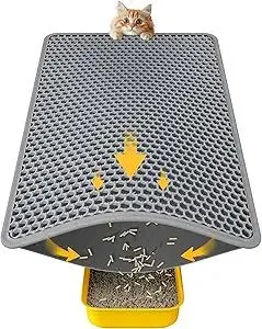 Cat Litter Mat - 23.2'' x 14.6'' Small Litter Trapping Mat, Easy to Clean Litter Box Mat, Waterproof, Urine-Proof, Non-Slip Kitty Litter Mats for Floor, Grey
