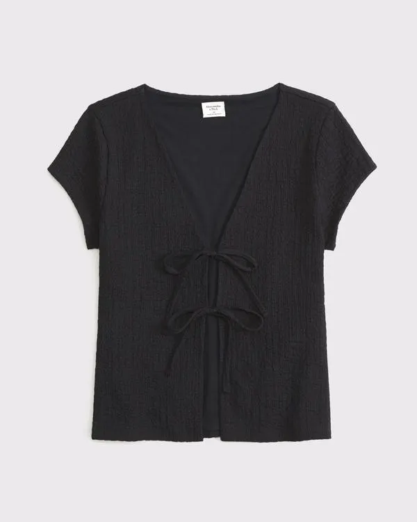 Bubble Knit Tie-Front Top