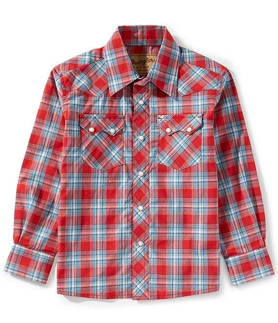 Wrangler® Big Boys Long Sleeve Retro Plaid Shirt