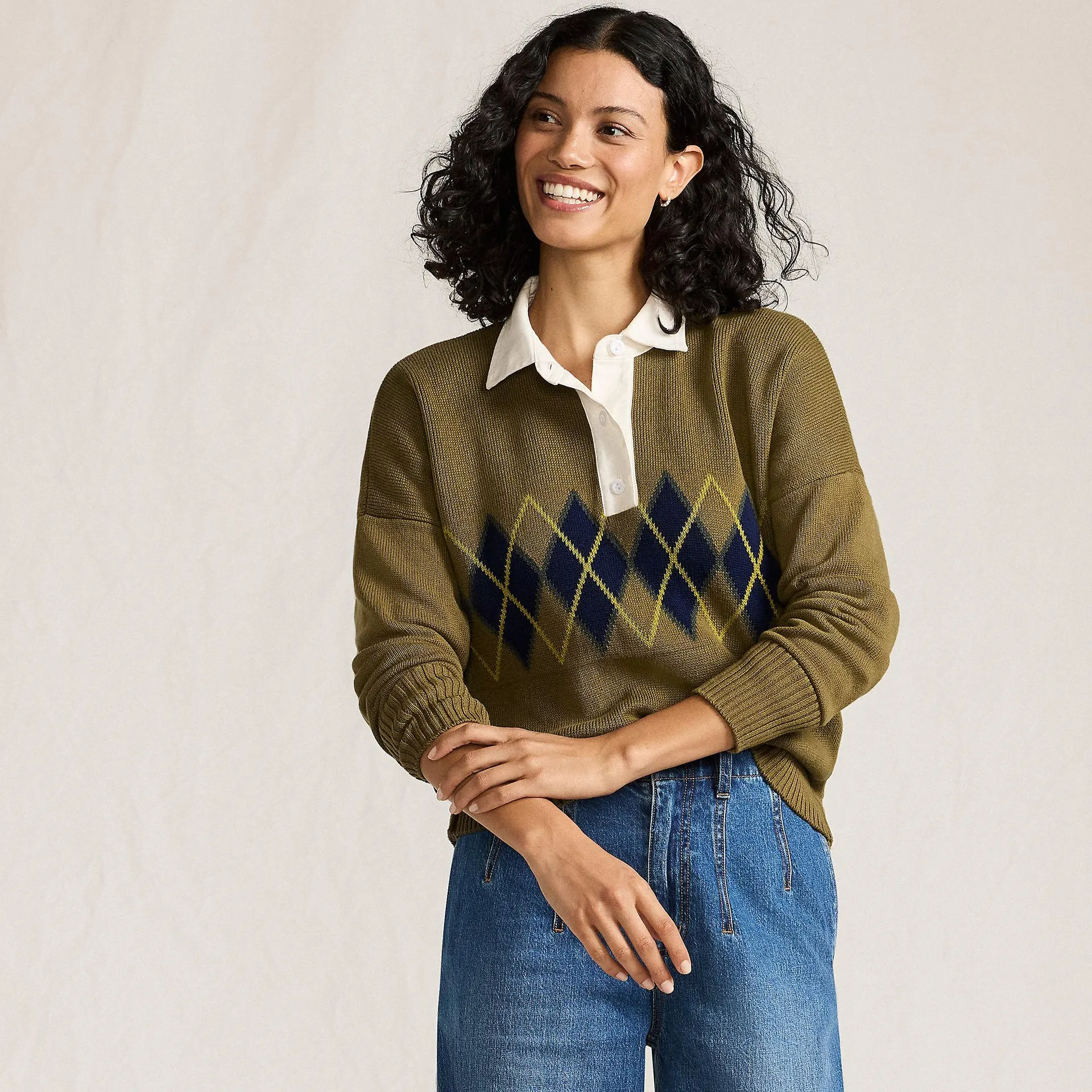 Women's Drifter Jacquard Rugby with Woven Collar Sweater